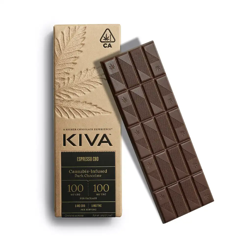KIVA Bars Dark Chocolate Espresso 100mg THC:100mg CBD