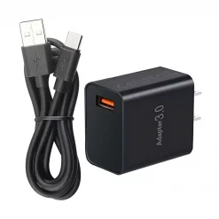 Black USB-C Charging Cable & QC 3.0 Wall Charger